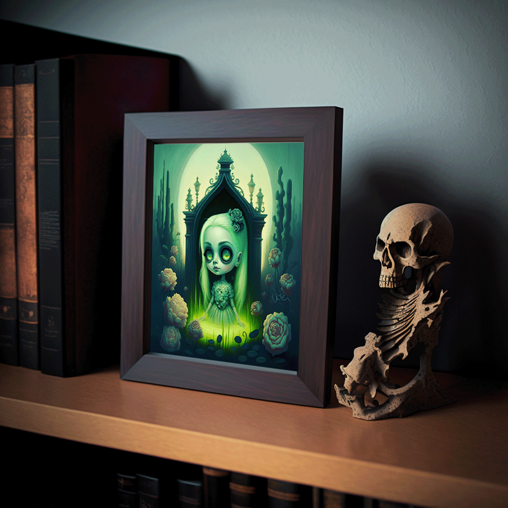 Gothic girl growing flowers print