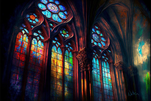 Gothic cathedral window painting