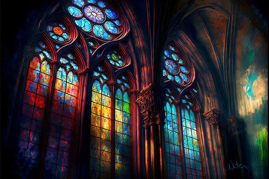 Gothic cathedral window painting