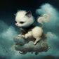 Goth Cat floating on a cloud printed on canvas wrap